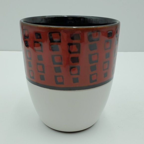 Pfaltzgraff Everyday Jaxson Mugs Black Squares on Deep Brick Red Border - Picture 7 of 9